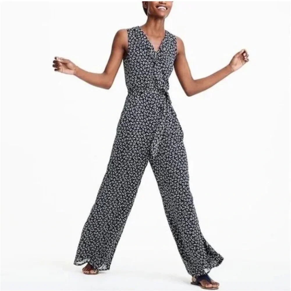 J. Crew Point Sur Navy Floral Sparkle Jumpsuit Size 8 - Picture 9 of 9